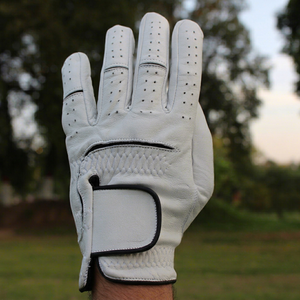 Guantes de Golf de Cuero Genuino Blanco al por Mayor, para Mano Izquierda, Transpirables, Antideslizantes, con Cierre de Velcro para Hombre - Product Image 1