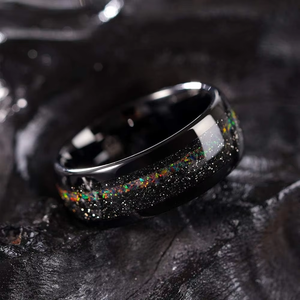 Anneaux en tungstène noir personnalisés pour hommes de 4 mm avec incrustation d'opale galaxie, ajustement confortable, pour mariages, fêtes, anniversaires, bijoux unisexes - Product Image 6