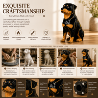 Urne funéraire en céramique pour chien Rottweiler, avec détails en feuille d'or, statue de chiot, boîte à cendres, fournitures funéraires