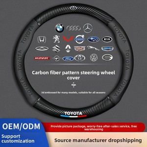 Housse de volant transfrontalière en cuir artificiel fibre de carbone avec logo 5D en relief et emblème de voiture pour poignée de véhicule électrique - Product Image 3