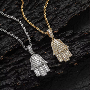 Nuevo Colgante Talismán Mano de Fátima, Collar Hip Hop de Cobre con Zirconia - Product Image 1
