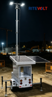 Mobiler Sicherheitsanhänger für Baustellen und Gärten mit 4*60W LED-Leuchten, 2*455W Monokristallinen Silizium-Solarmodulen, Teleskopisch