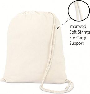 Custom Logo Outing Laundry Lunch School Camping Reusable Canvas <b>Backpack</b> Beige Printed Drawstring Bags - Product Image 2