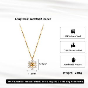 Fashion Flower Shape Zircon Pearl Necklace and Earring <b>Set</b> for Women 18K Gold Plated Stainless Steel Wedding & Party Jewelry - Product Image 5