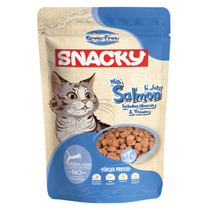 Snacky-Comida húmeda esterilizada para gatos, 85g, con gelatina de salmón, 24 unidades, incluye minerales, vitaminas, nutrición completa para gatos castrados - Product Image 1