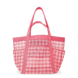 Borsa Tote Leopardata Stile Vacanza, Borsa a Mano a Quadri Portatile di Grande Capacità per il Tempo Libero al Mare, Borsa da Spiaggia a Rete a Righe - Product Image 3