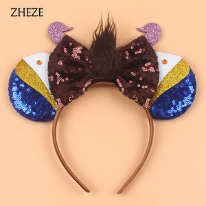 عصابة رأس على شكل آذان ميكي ماوس بأسلوب أوروبي-أمريكي للحفلات، مع زهرة حمراء وفيونكة ترتر، إكسسوار شعر للجنسين - Product Image 4