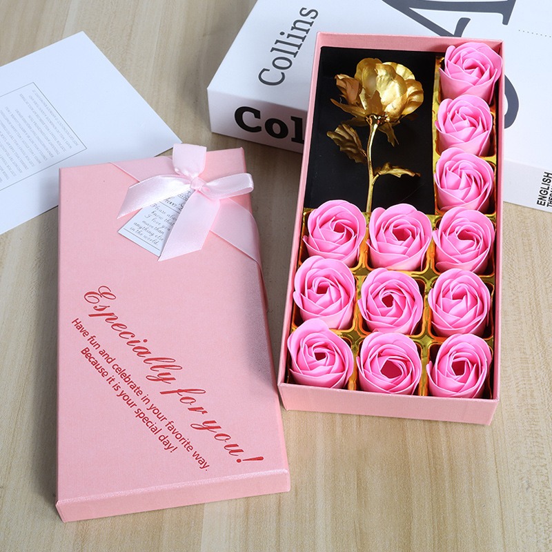 Boîte rose avec rose 24 carats 5#