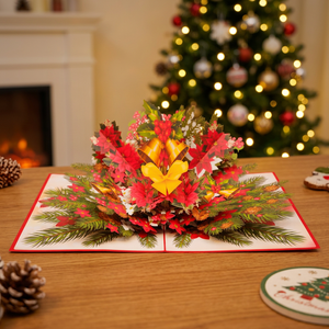 Fleurs de Poinsettia Noël Cadeaux 3D Carte Pop Tendance Actuelle Meilleur Prix Artisanat Découpe Papier Vietnam Conception Personnalisée - Product Image 1