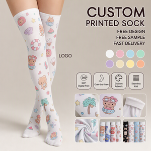 Chaussettes imprimées mi-mollet antibactériennes, mignonnes, style dessin animé, inspirées de la subculture japonaise et de la dopamine, pour l'été - Product Image 1