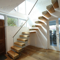 Étape de boîte en bois de conception fantaisie Prima avec support en acier bonne finition de surface avec escalier flottant en verre trempé