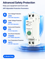 Interruptor de Circuito Inteligente WiFi Tuya 63A, Control Remoto, Monitor de Energía, Protección Ajustable Contra Sobretensión y Baja Tensión, Temporizador para Riel DIN