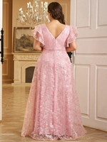 Robe de soirée formelle à manches peplum dos nu à col en V taille plus avec broderie de paillettes pour les dîners, les mariages, les fêtes