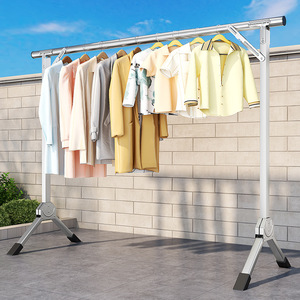 Stainless Steel Single Bar Clothes Drying Rack Floor Standing Foldable Telescopic Balcony Use - Product Image 4