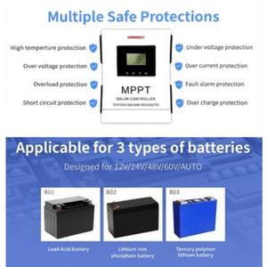 Chargeur solaire <span class=keywords><strong>MPPT</strong></span> 12V-60V 30A-40A-60A-80A-100A Contrôleur de charge solaire Contrôleur et chargeur solaire à haute efficacité - Product Image 2