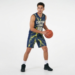 Hochwertiges, individuell bedrucktes, ärmelloses Basketball-Trikot-Set mit elastischen Shorts aus atmungsaktivem Polyester, personalisiert. - Product Image 1
