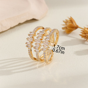 Joyería de moda Latón 18K Chapado en oro CZ Declaración Espalda abierta Ajustable Apilamiento Cubic Zircon Mujeres Anillos personalizados - Product Image 6