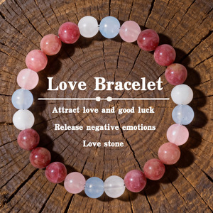 Healthy Pregnancy Crystal <b>Beaded</b> <b>Bracelet</b> Women Rose Quartz Aquamarine Moonstone Rhodinite <b>Gold</b> Plated Romantic Everyday Wear - Product Image 6