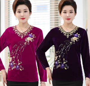 Nuova produzione di stile invernale caldo da donna t-shirt ricamata Casual Plus Size stampata a maniche lunghe camicetta alla moda da donna - Product Image 1