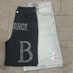 Shorts de Jean de Algodón Vintage de Alta Calidad del Fabricante con Logotipo Personalizado de Pedrería para Mujer y <span class=keywords><strong>Hombre</strong></span> con Lavado Ácido y Desgastado por el Sol - Product Image 4