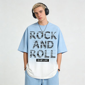 <span class=keywords><strong>T</strong></span>-<span class=keywords><strong>shirt</strong></span> Oversize da Uomo ALCLEVER in Cotone 250G con Stampa Sfumata Effetto Lavato, Spalle Cadenti, Stile <span class=keywords><strong>Vintage</strong></span> <span class=keywords><strong>Rock</strong></span> and Roll, Casual - Product Image 1