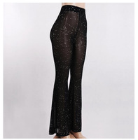 Personnalisation du pantalon transparent en maille sexy-Automne des femmes européennes et américaines, pantalon large décontracté noir taille haute
