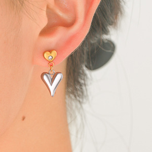 Pendientes de Moda con Doble Corazón y Circonita Cúbica, Hipoalergénicos, de Acero Inoxidable, Regalo para Mujer, para Festivales y Banquetes - Product Image 1