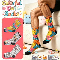 Chaussettes d'hiver à motif de chat de dessin animé, respirantes, mi-mollet, en tricot, décontractées, avec logo personnalisé