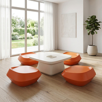 Ensemble table et chaises en fibre de verre, combinaison moderne table basse et sièges, mobilier commercial sur mesure, approvisionnement en gros pour projets hôteliers et centres commerciaux