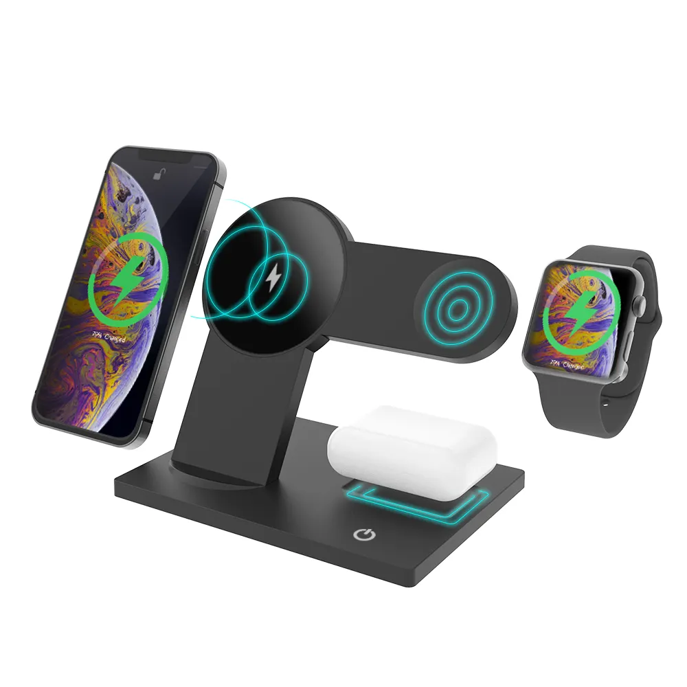 2022 Popular Multifunctional 4 in 1 Wireless Charger QI 3.0 Fast Charging Dock Stand Desktop Charging Station For Iphone