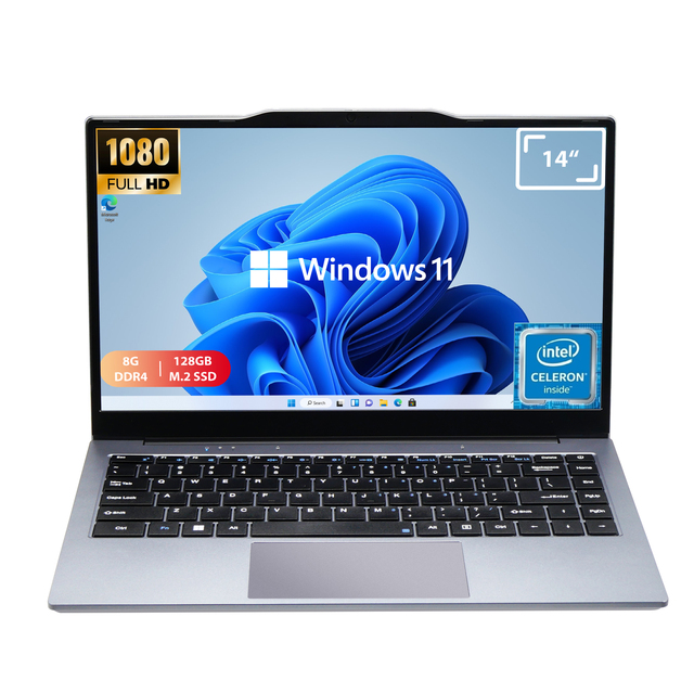 14 Inch Business Laptop Intel N4000 8GB DDR4 128GB SSD Slim Lightweight Durable Design Window 11 for Office Use