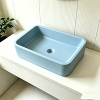 Vasque carrée en acrylique bleu nordique à poser sur comptoir, surface solide, design personnalisé OEM pour projets d'appartements