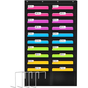 <b>Folder</b> <b>Pocket</b> Chart 20 <b>Pockets</b> Wall Mounted Hanging Organizer For Office School Classroom Stationery Storage Black Non Woven - Product Image 1