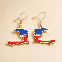 Boucles d'oreilles pendantes avec carte du drapeau d'Haïti, plaquées or 18 carats, en acier inoxydable, émail, style classique pour anniversaire