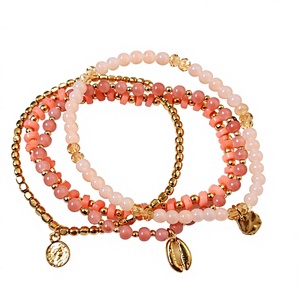 Women's Bohemia Zinc Alloy <b>Beaded</b> <b>Bracelets</b> Set Coral Gold Plated Charm Stackable Handmade Jewelry Gift - Product Image 1