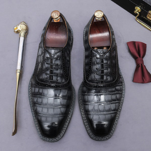 Men's handcrafted heavy-duty <b>check</b>-patterned casual shoes, made of oxford leather and genuine leather for business wear - Product Image 5