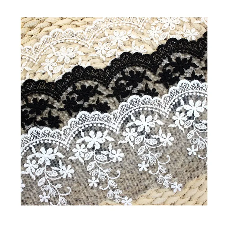 Manufacturers wholesale African high quality black water soluble embroidered flower mesh nylon lace trim
