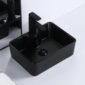 手工陶瓷台面盆水槽长方形黑色洗手盆