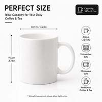 Tasse en céramique blanche vierge en porcelaine, personnalisable avec logo, écologique, pour sublimation, idéale comme cadeau promotionnel pour la maison, l'hôtel ou le bureau, pour le lait ou le café