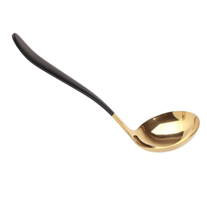 Cuillère à soupe à fond plat en laiton de conception classique avec poignée plaquée noire à la main pour cuillère à soupe familiale de restaurant - Product Image 1