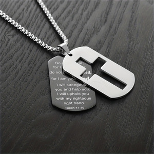 Commercio all'ingrosso in acciaio inox doppio Dog Tag Christian collana di gioielli moda bibbia versi Inspirational ciondolo collana per gli uomini - Product Image 3