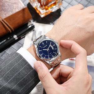 Reloj de cuarzo azul con calendario y correa de acero inoxidable para hombre - Product Image 3