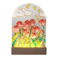 TC Custom LED Light Up Decoraciones para el hogar Regalos para niños Tablero de acrílico Escritorio Luces de noche Lámparas de mesa Flor de tulipán Pintura de vidrio DIY