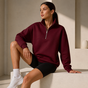 Custom Logo Blank Quarter Half <b>Zip</b> <b>Sweatshirt</b> Women Stand Collar Zipper High Quality Cotton Pullover - Product Image 2
