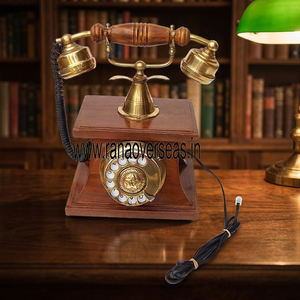 Téléphones fixes imitation antique en bois poli et laiton, écologiques et de haute qualité, pour la décoration intérieure avec fonction d'enregistrement - Product Image 3