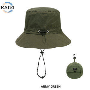 Sombrero de Pescador Plegable Personalizado al por Mayor con Bolsillo, Gorra de Pesca de Color Sólido con Cordón Ajustable - Product Image 1