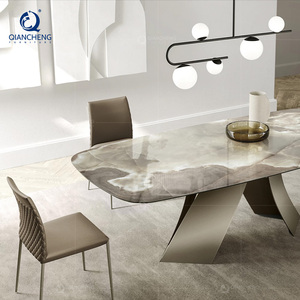 Gran mesa de comedor extensible ajustable piedra sinterizada superior Base de metal de 12 asientos comercial café restaurante plegable conjunto en China - Product Image 4