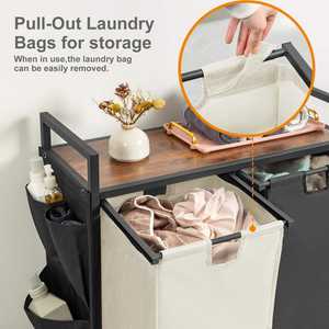 Cesto Organizador de Ropa Sucia Doble, Grande, de Hierro, Personalizable, Plegable, con Ruedas, para Uso Doméstico - Product Image 4
