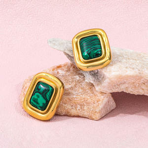 Orecchini a Perno JOOLIM di Lusso Impermeabili in Acciaio Inox Placcato Oro 18K con <span class=keywords><strong>Malachite</strong></span> Rettangolare per Donna - Product Image 2