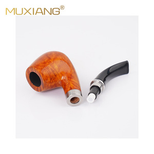 Muxiang Briarwood Smoking Pipe Bent Type 9mm Filter Ring Tobacco Pipe Wooden Accessory - Product Image 5